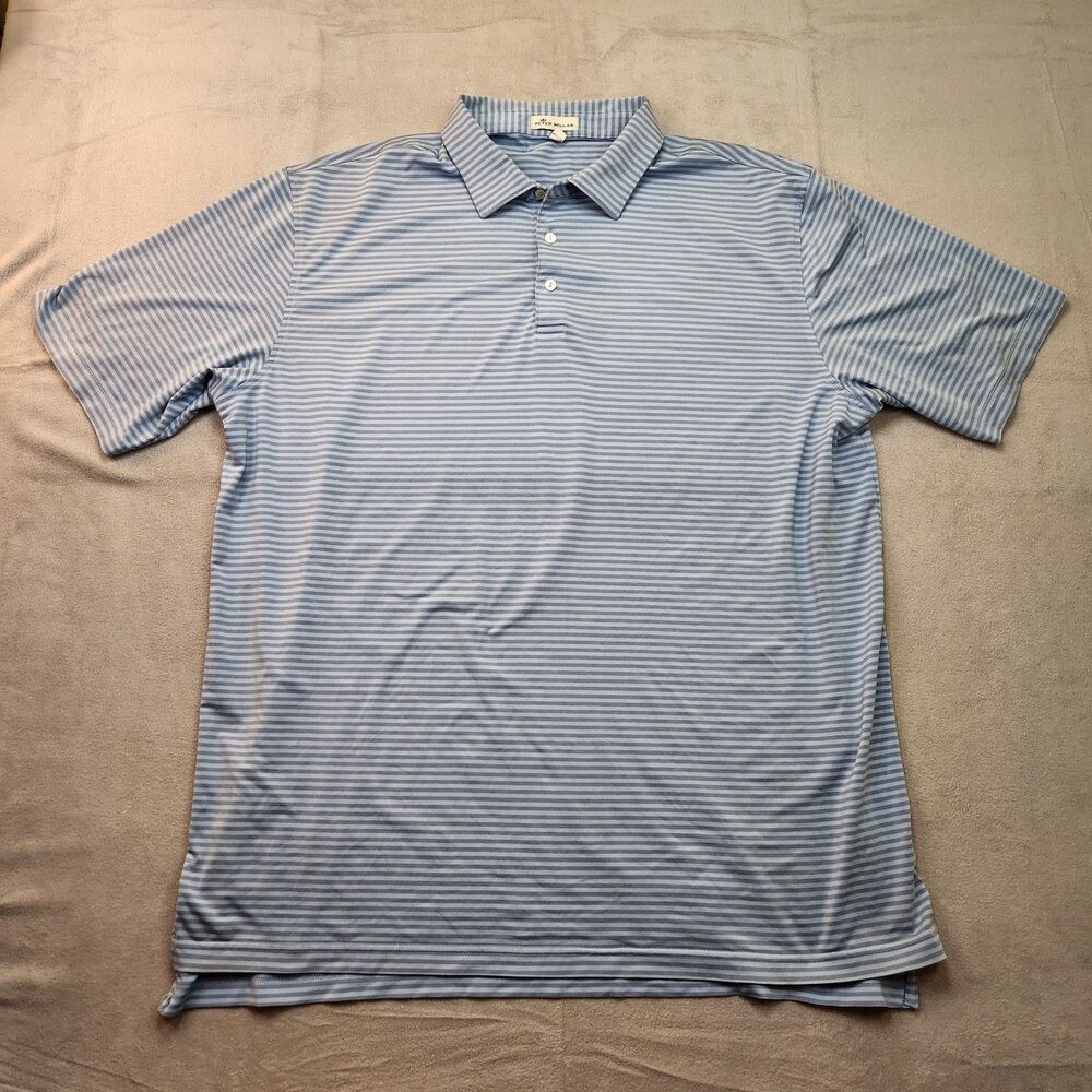 Peter Millar Polo Shirt Men's 2XL Blue‎ Striped Short Sleeve Golf Performance